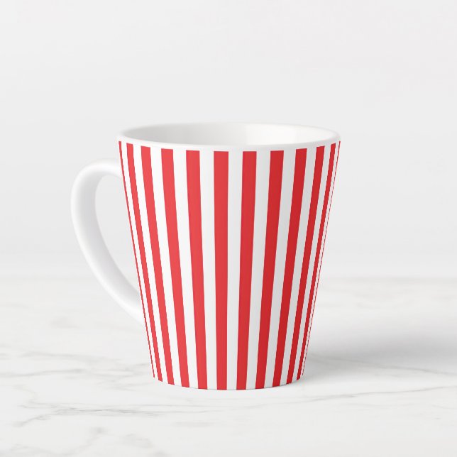 Tasse Latte Motif rayures verticales rouges et blanches classi (Angle gauche)