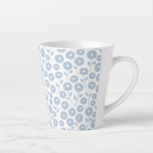 Tasse Latte Motif Répété Fleur Floue Bleu sur Blanc