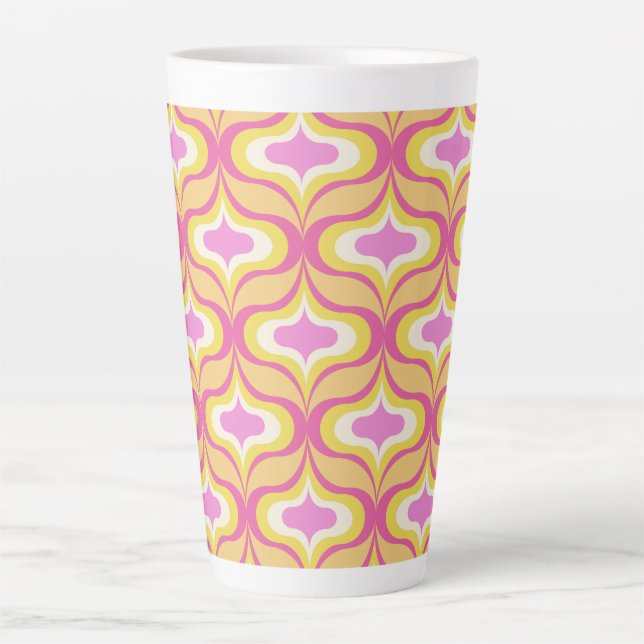 Tasse Latte Motif Rétro Orange Rose Blanc (Devant)