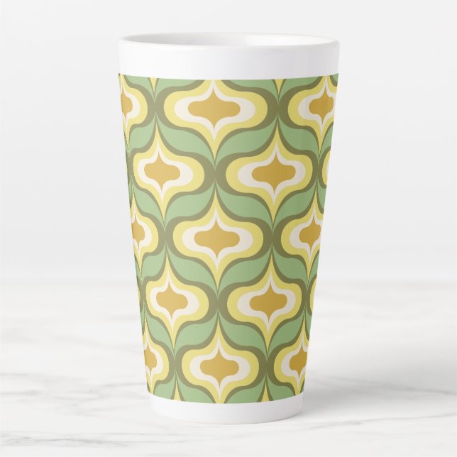 Tasse Latte Motif Rétro Vert Blanc Beige (Devant)