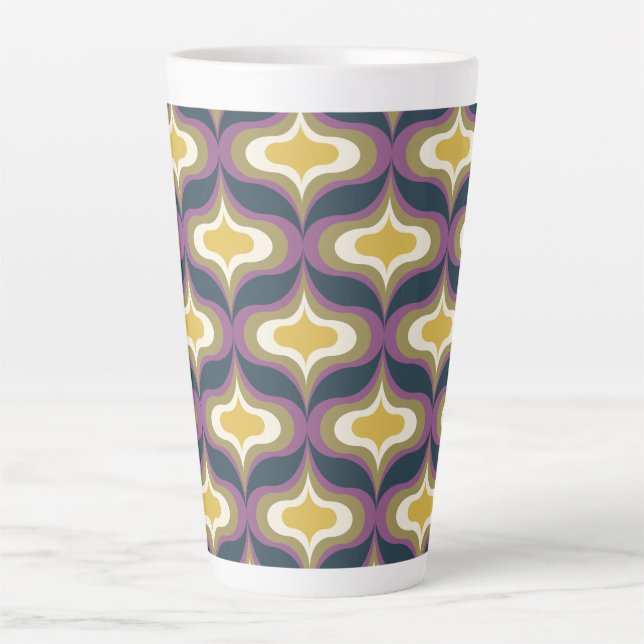 Tasse Latte Motif Rétro Vert Navy Jaune Blanc (Devant)