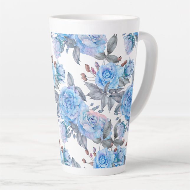 Tasse Latte Motif rose bleu pastel (Angle droit)