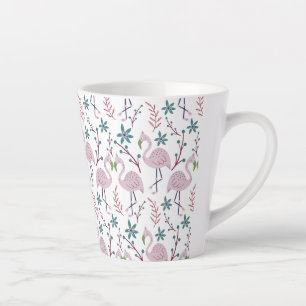 Tasse Latte Motif rose flamingo sans couture sur arrière - pla