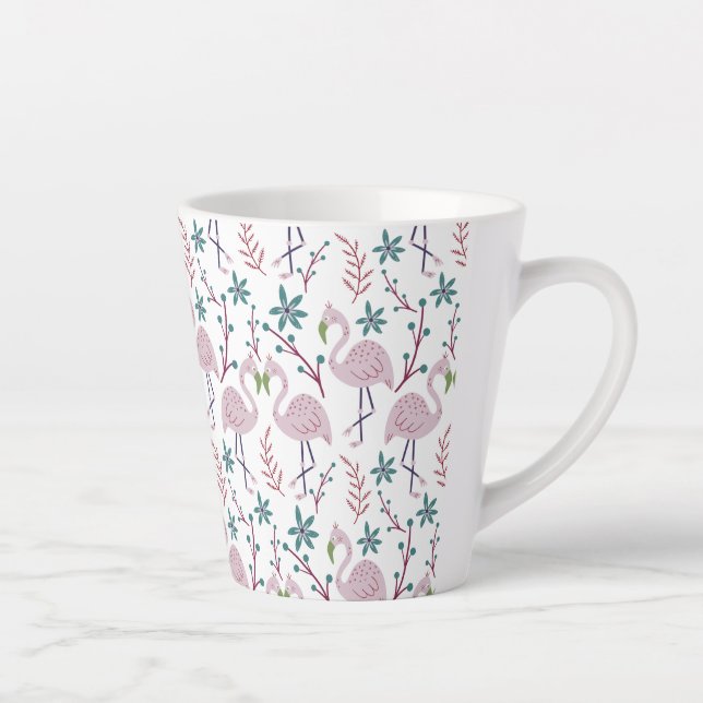 Tasse Latte Motif rose flamingo sans couture sur arrière - pla (Droite)