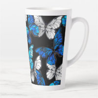 Motif sans couleur foncée avec papillons bleus Mor