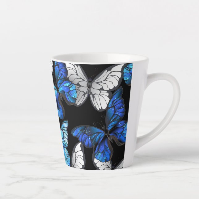 Tasse Latte Motif sans couleur foncée avec papillons bleus Mor (Droite)