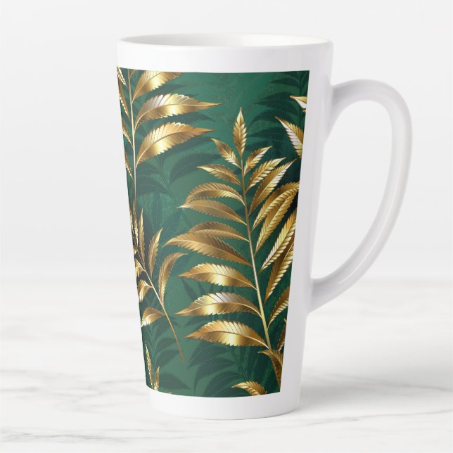 Tasse Latte Motif sans couture avec des fougères dorées (Droite)