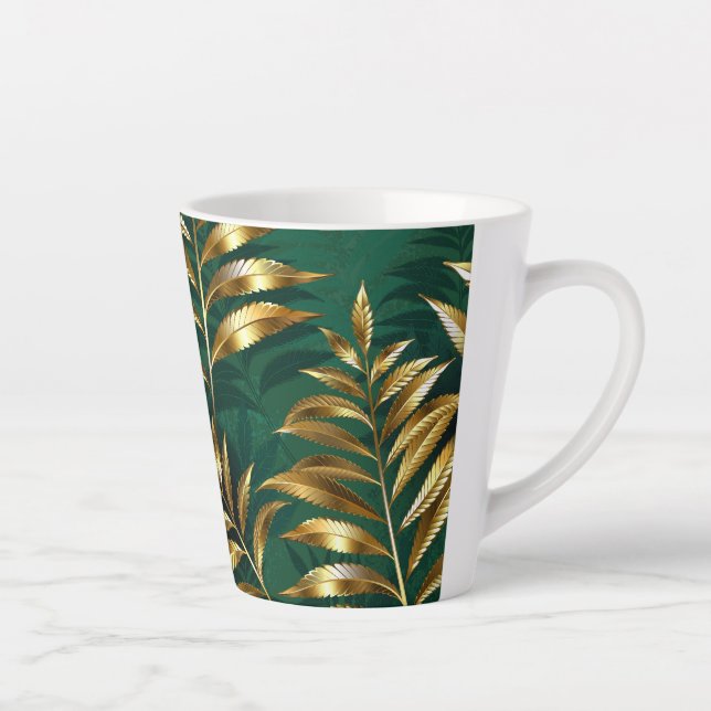 Tasse Latte Motif sans couture avec fougères dorées (Droite)