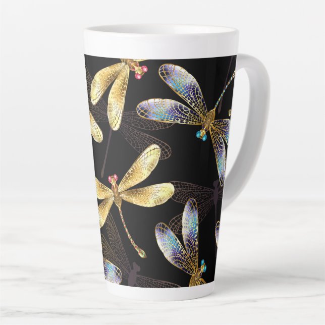 Tasse Latte Motif sans couture avec libellules d'or (Angle droit)