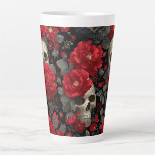 Tasse Latte Motif sans couture de corbeau et de crâne gothique