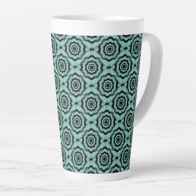 Tasse Latte Motif sans couture de fleurs noir sarcelle (Angle droit)
