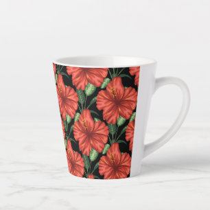 Tasse Latte Motif sans couture Fleurs rouges tropicales feuill