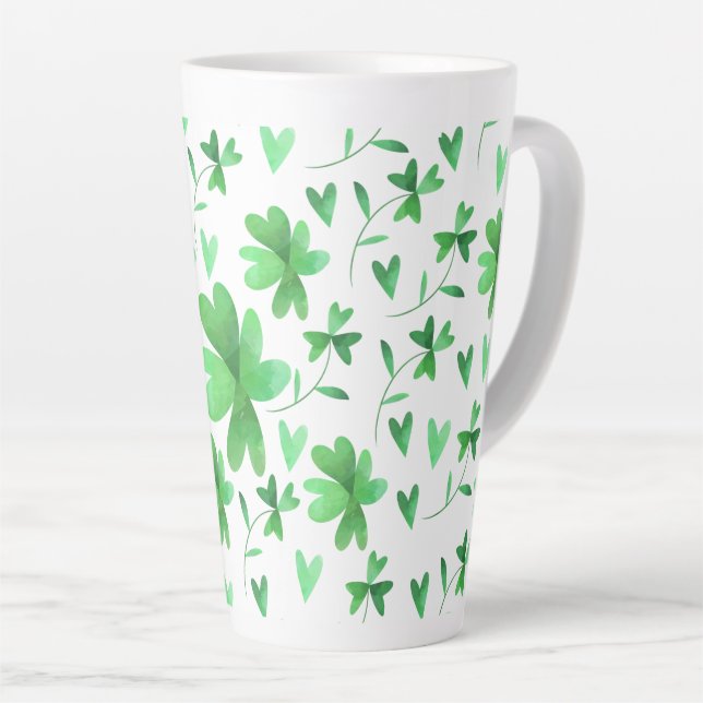 Tasse Latte Motif Trèfle Irlandais Vert et Blanc (Angle droit)