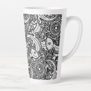 Tasse Latte Motif tribal Xolotl Axolotl aztèque noir et blanc