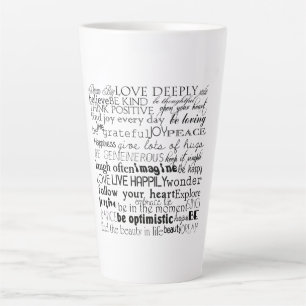 Tasse Latte Mots Inspirants Noir Blanc