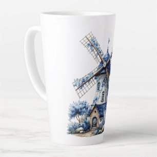Tasse Latte Moulin à vent aquarelle bleu de Delft magnifique