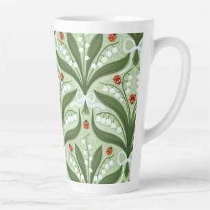 Tasse Latte Muguet et coccinelles symétrie en vert,