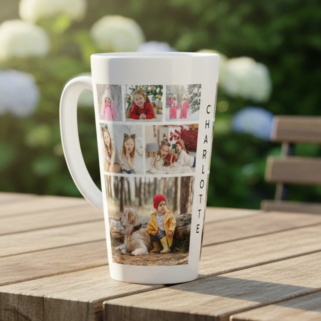 Tasse Latte Multiphoto Collage moderne Nom personnalisé (Créateur téléchargé)