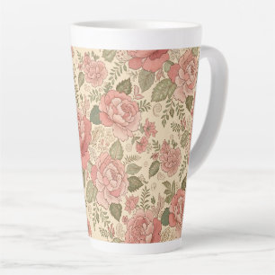 Tasse Latte Muse Florale Poussiéreuse - Style Batik Rose Pouss
