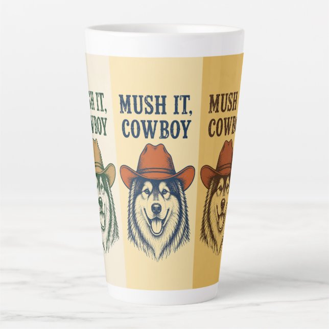 Tasse Latte "Mush It, Cowboy", Malamute d'Alaska (Devant)