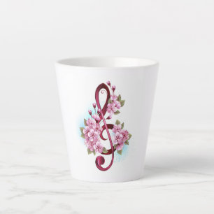 Tasse Latte Musical treble clef notes with sakura flowers