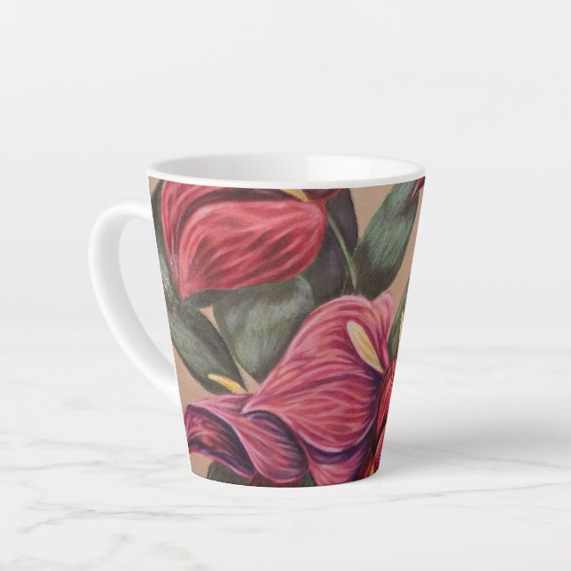 Tasse Latte Musique à fleurs d'anthurium rouge et rose (Angle gauche)