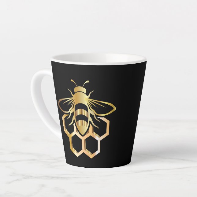 Tasse Latte Musique d'abeille noire et d'or (Angle gauche)