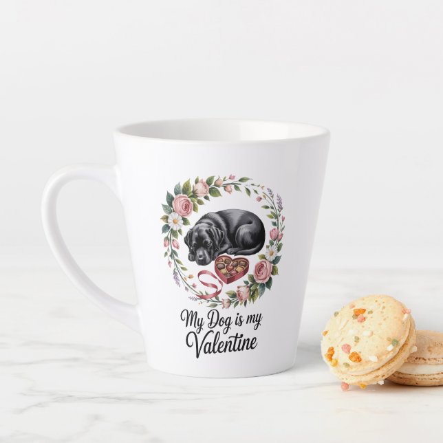 Tasse Latte My Dog Is My Valentine Floral Puppy Lover Design (En situation)