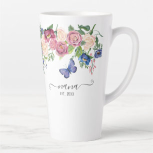 Tasse Latte Nana Grandma Faire-part aquarelle rose florale