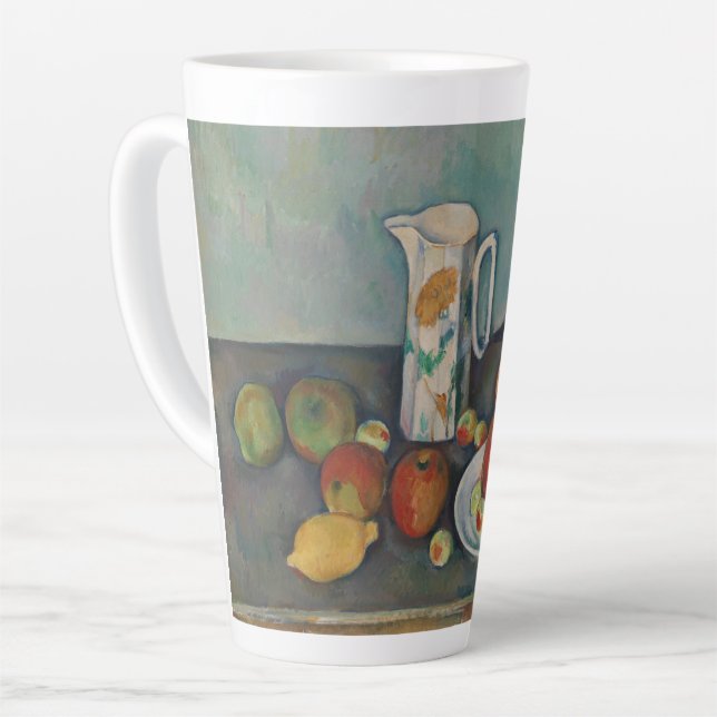 Tasse Latte Nature morte, pichet de lait et fruits sur une tab (Angle gauche)