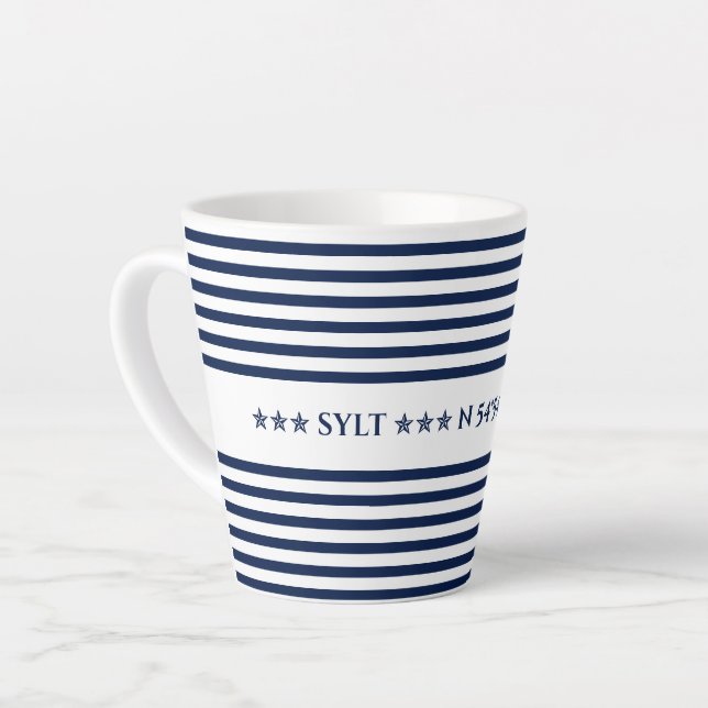 Tasse Latte Nautical Coordinates, Personalizelable (Angle gauche)