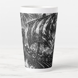 Tasse Latte Navire long Viking dans la tempête — Ink Saga Art