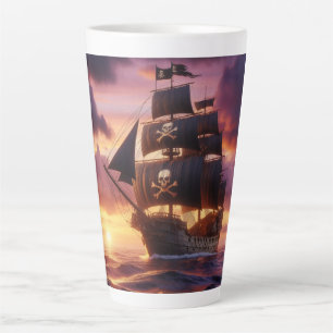 Tasse Latte Navire pirate au lever/coucher du soleil