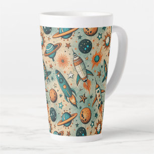Tasse Latte Navires vintages à fusée spatiaux Motif -Cosmos(7)