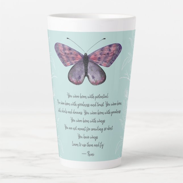 Tasse Latte Né Avec Ailes Rumi Citation Papillon (Devant)