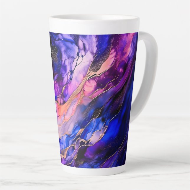 Tasse Latte Nebula de l'espace violet dans l'encre d'alcool (Angle droit)