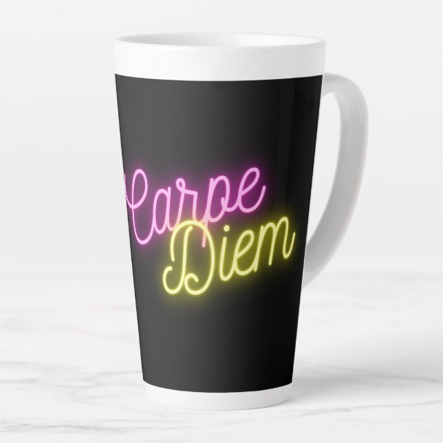 Tasse Latte Neon rose et jaune Carpe Diem (Angle droit)
