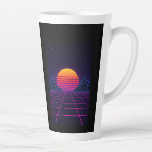 Tasse Latte Neon Sunset Grid - Rétro-Futuriste Synthwave Stic