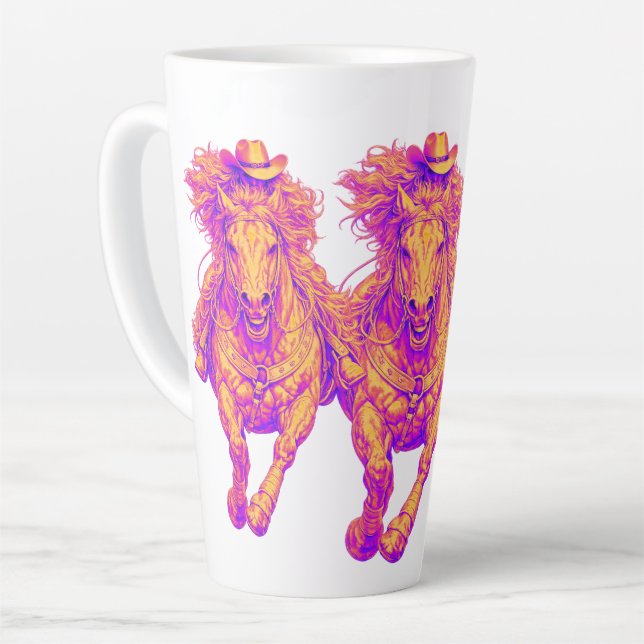 Tasse Latte Neon Western Horse Cowgirl Art (Angle gauche)