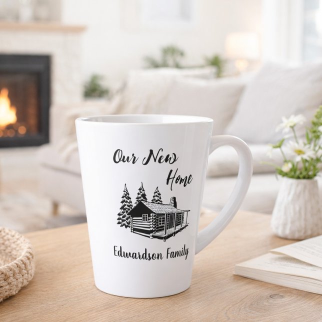 Tasse Latte New Home moving to new house family name (New Home moving to new house family name Latte Mug. You can add your own text and name.)