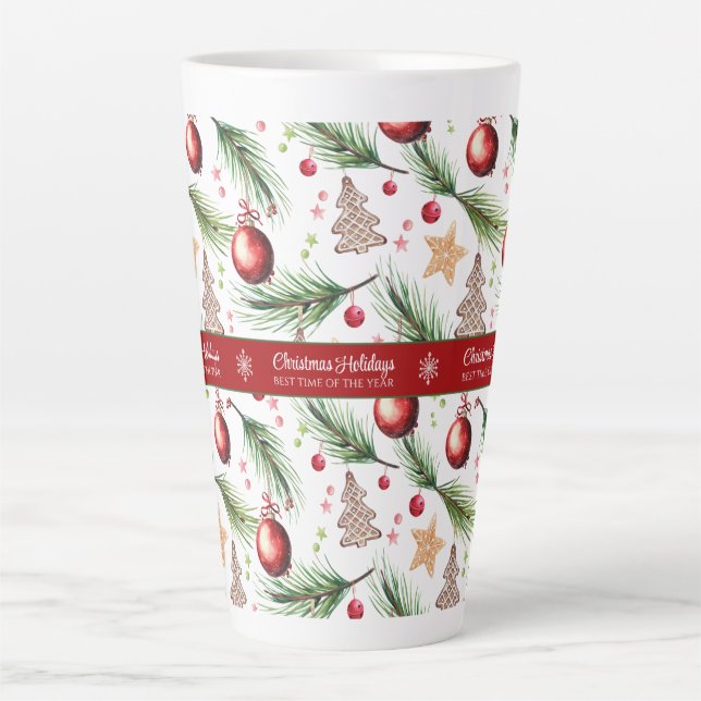 Tasse Latte Noël Aquarelle Vacances Décoration Motif (Devant)