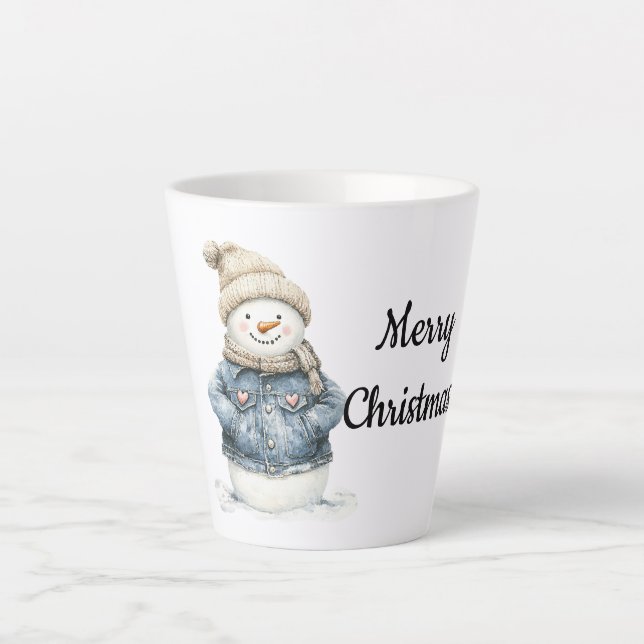 Tasse Latte Noël Blue Denim Snowman (Devant)