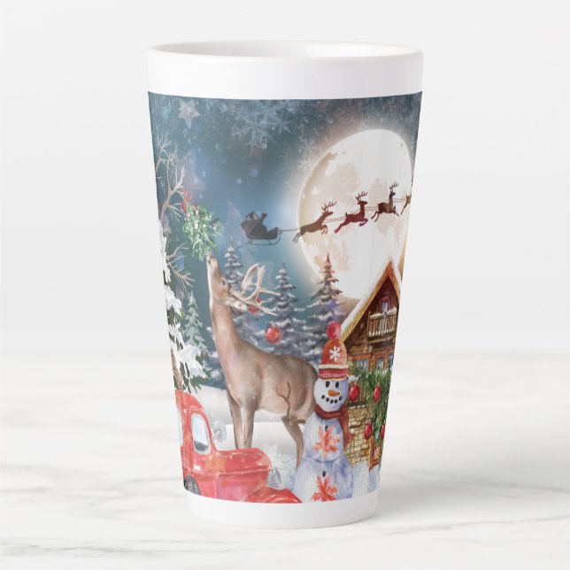 Tasse Latte Noël Camion Rouge Père Noël Rustique Vacances d'hi (Devant)