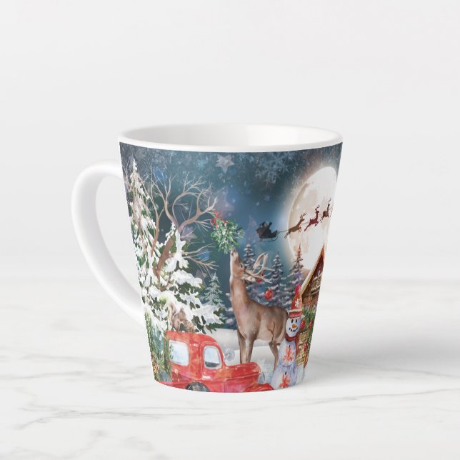 Tasse Latte Noël Camion Rouge Père Noël Rustique Vacances d'hi (Angle gauche)