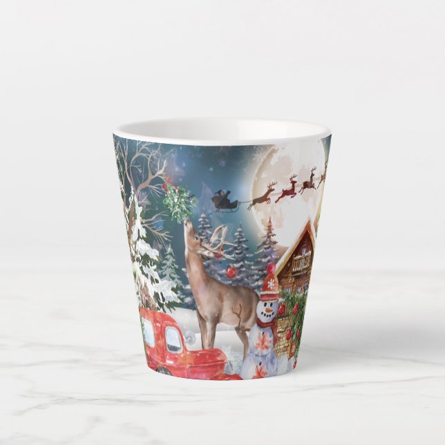 Tasse Latte Noël Camion Rouge Père Noël Rustique Vacances d'hi (Devant)