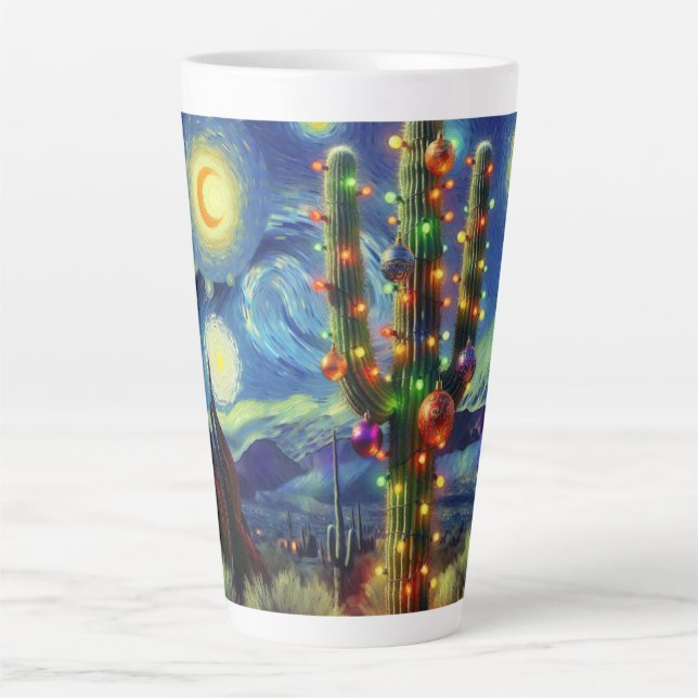 Tasse Latte Noël dans le désert Saguaro Cactus bleu vert (Devant)
