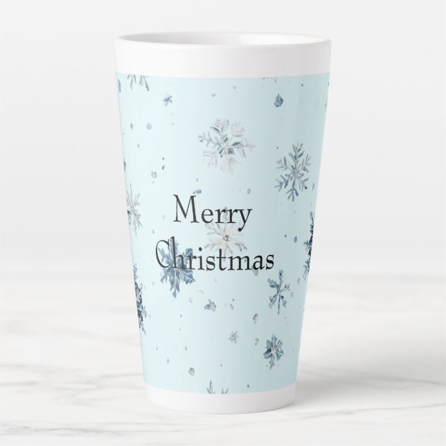 Tasse Latte Noël Flocons Bleus (Devant)