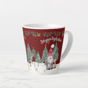 Tasse Latte Noël Gnome Bourgogne Lumière Étoiles arbres