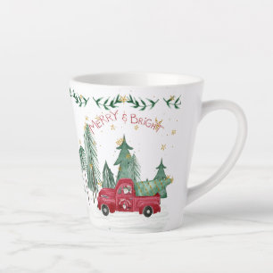 Tasse Latte Noël Gnome Merry Bright Red Truck Stars arbres