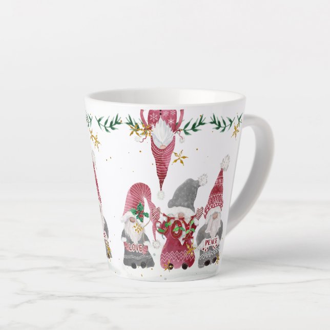 Tasse Latte Noël Gnomes Aquarelle Amour Joie Paix Foliage (Angle droit)